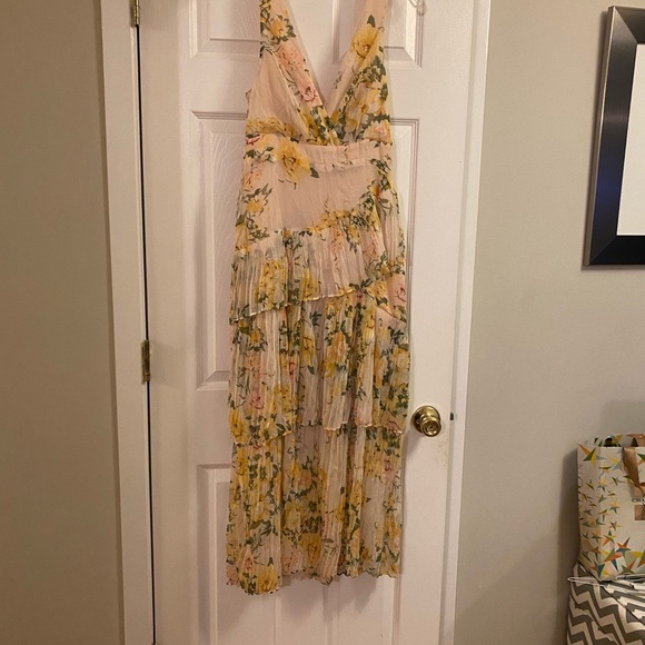 pleated tiered maxi dress